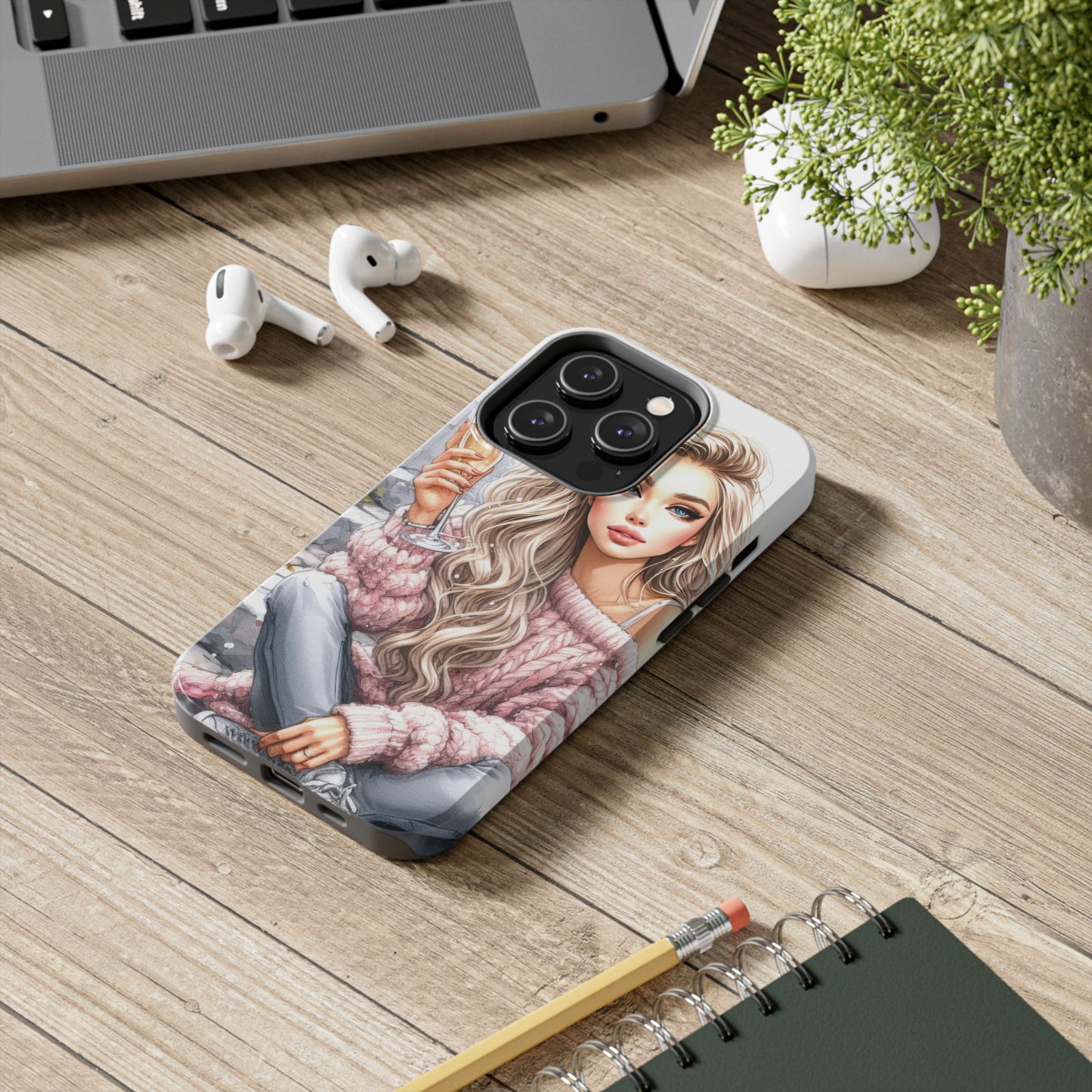 Chic Glamour Tough Phone Case with Elegant Girl & Champagne Glass