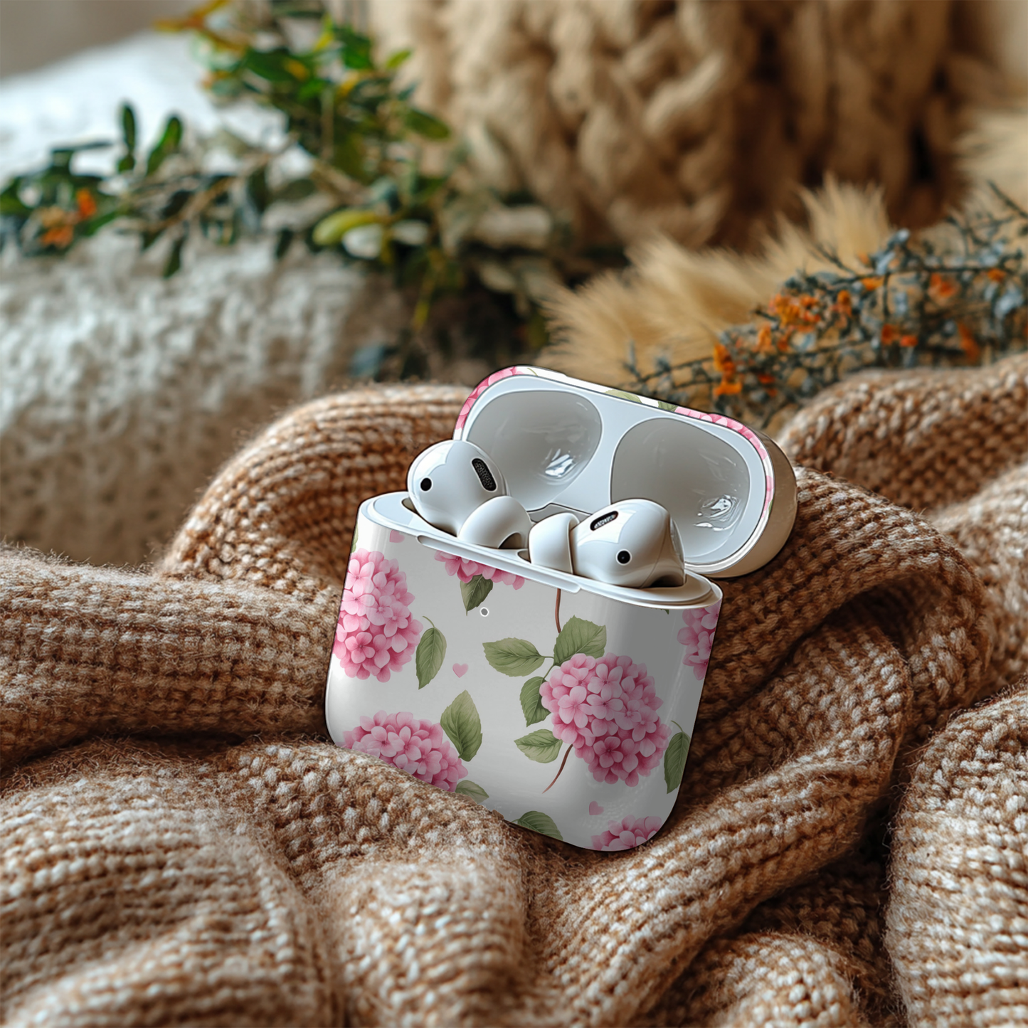 Bright Pink Hydrangea AirPod Case – Floral, Fun & Fabulous