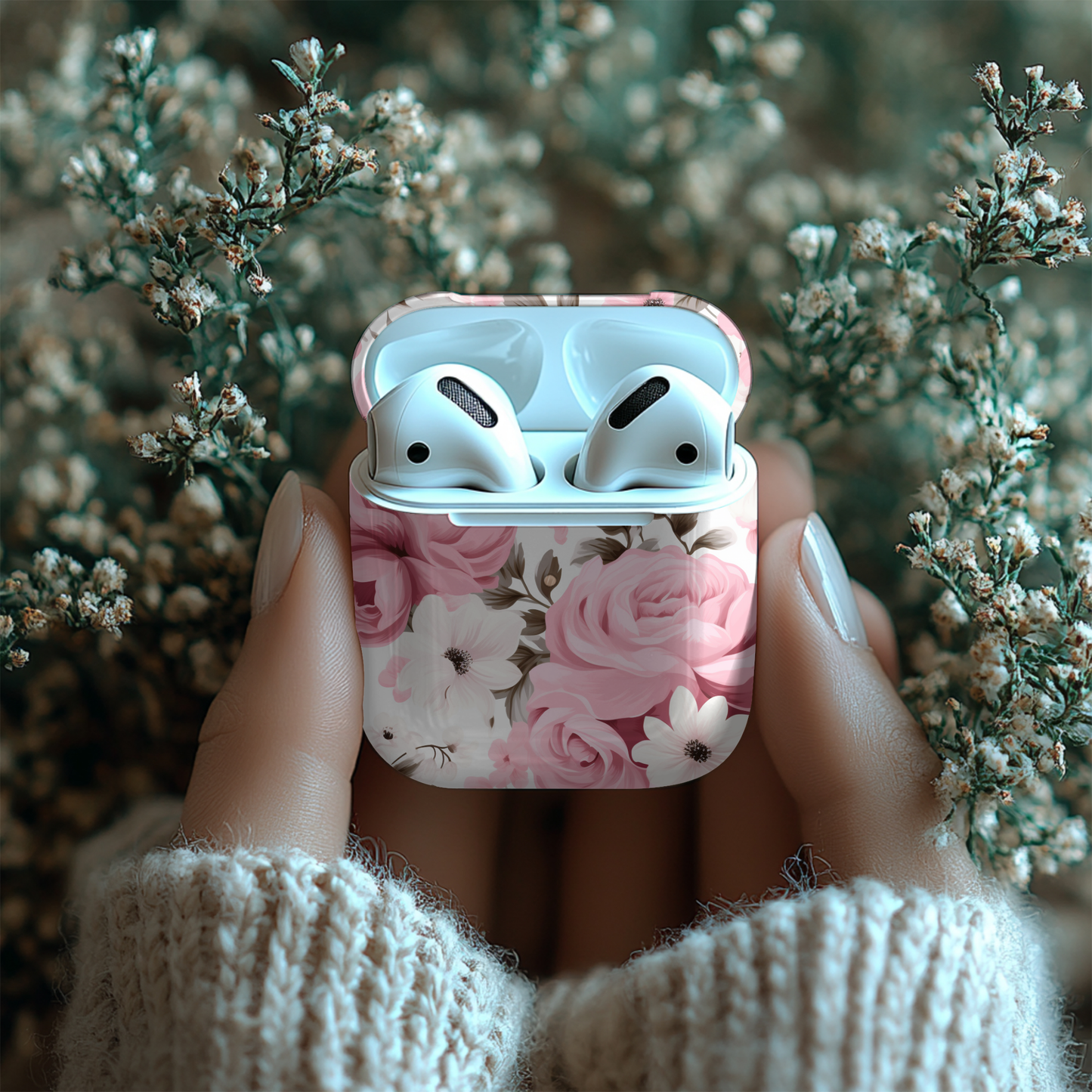Floral AirPod Case – Stylish Pink Rose Design for Music Lovers Romantic Florals, Everyday Function