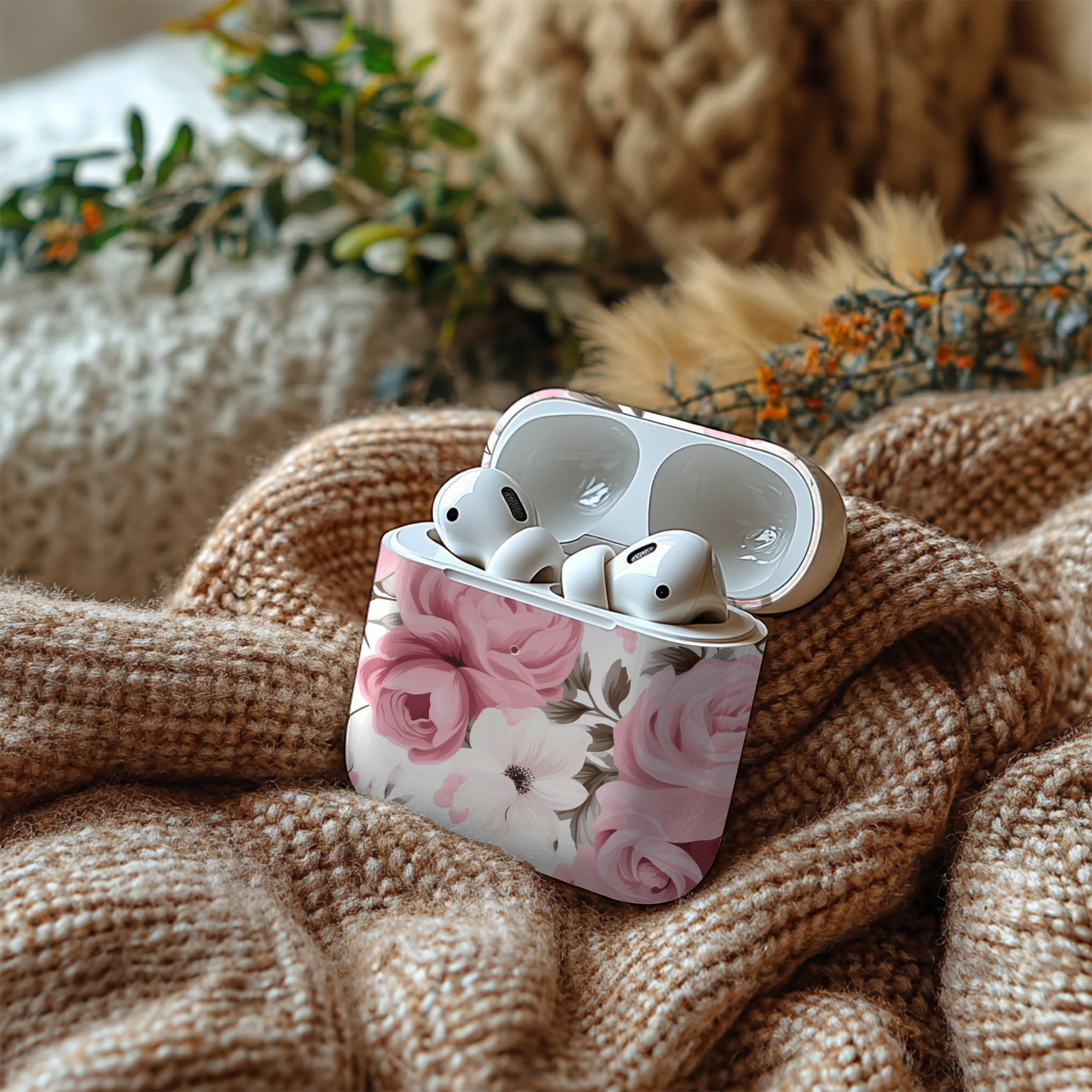 Floral AirPod Case – Stylish Pink Rose Design for Music Lovers Romantic Florals, Everyday Function