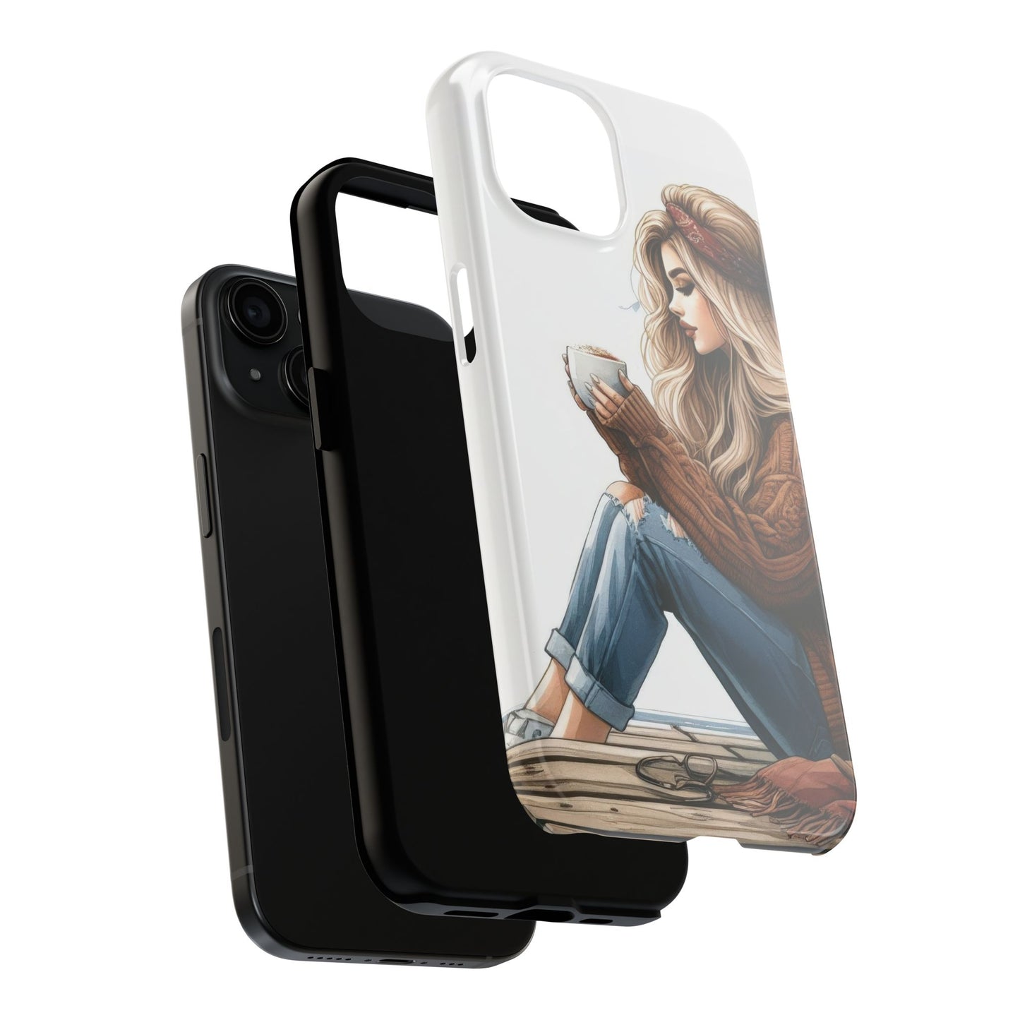 Cozy Girl with Coffee Phone Case - Tough & Stylish Phone Protection