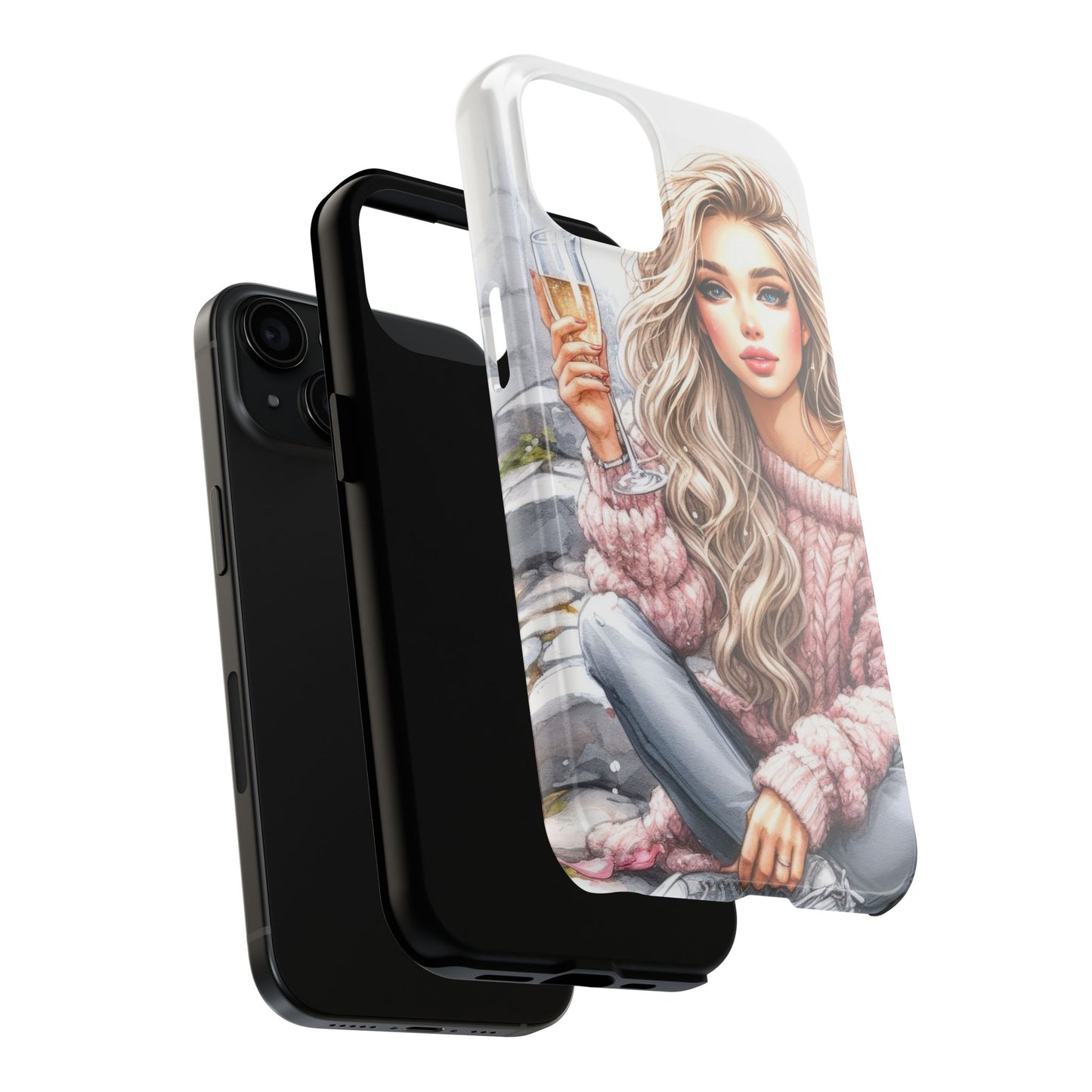 Chic Glamour Tough Phone Case with Elegant Girl & Champagne Glass