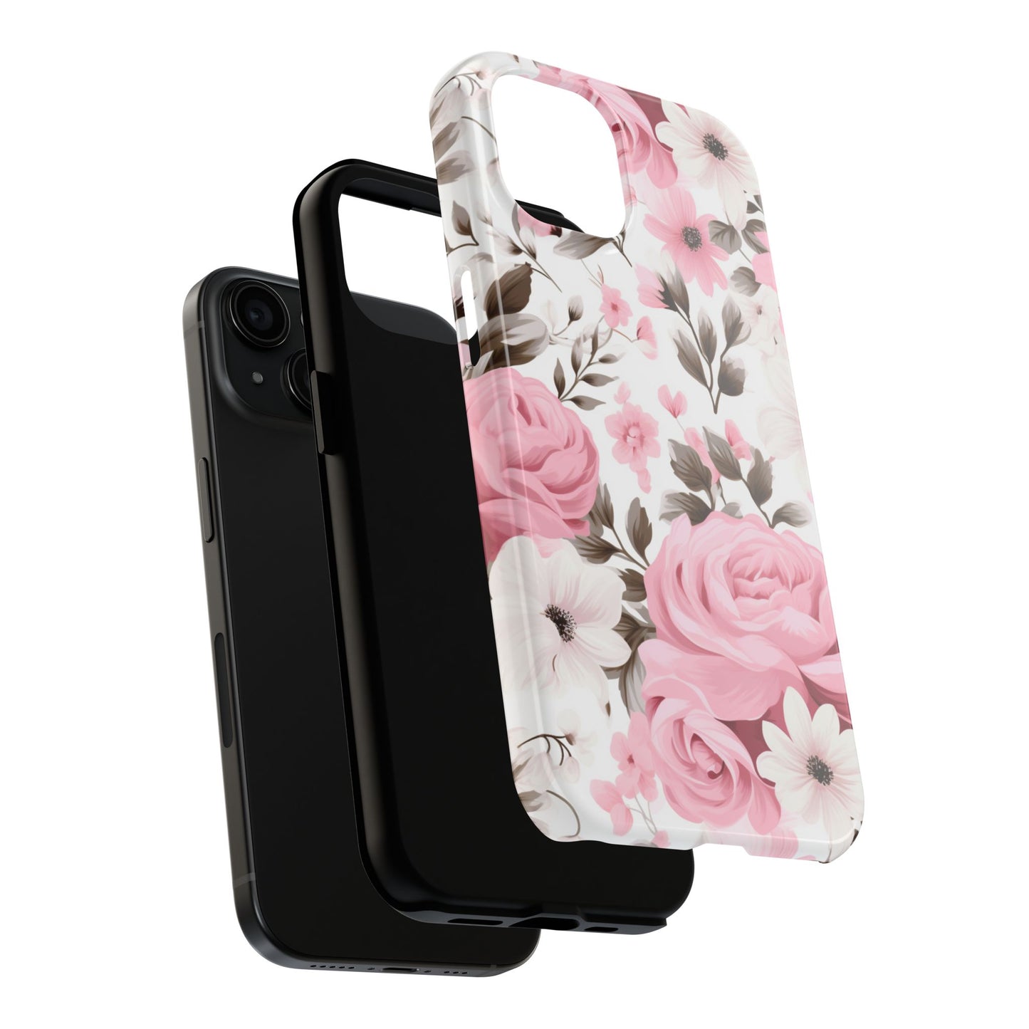 Floral Tough Phone Case – Pink Rose & Flower Design Romantic Blooms, Everyday Protection