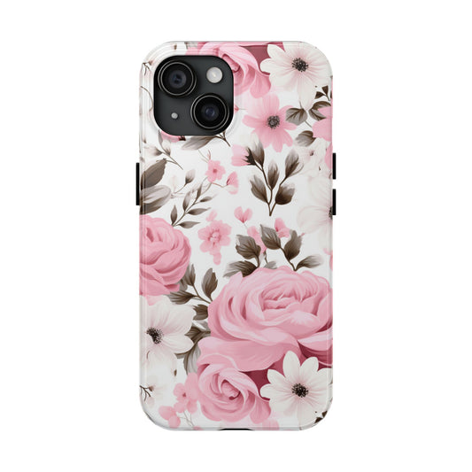Floral Tough Phone Case – Pink Rose & Flower Design Romantic Blooms, Everyday Protection