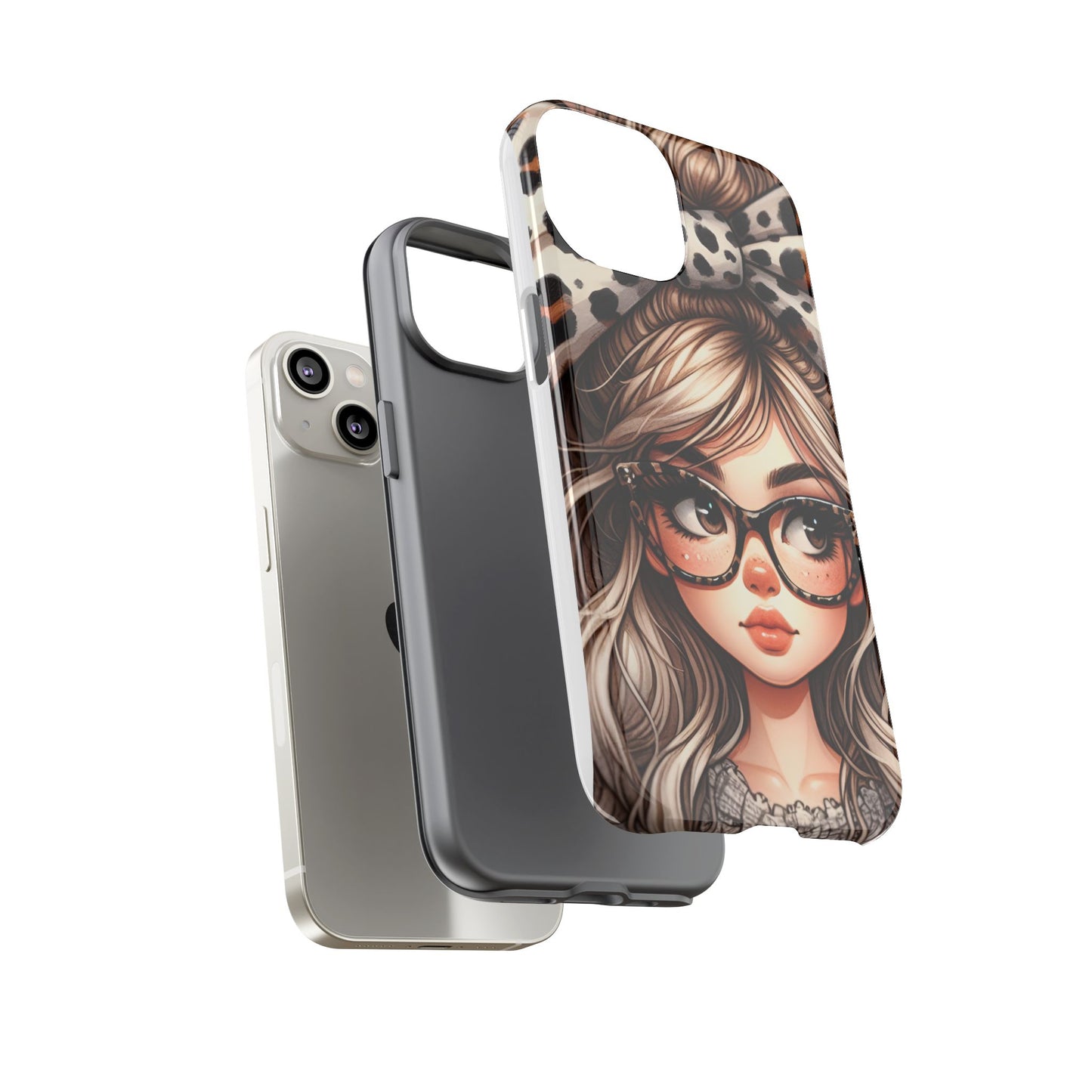 Stylish Tough Case with Chic Cute Girl with Glasses and Big Leopard Bow Design
