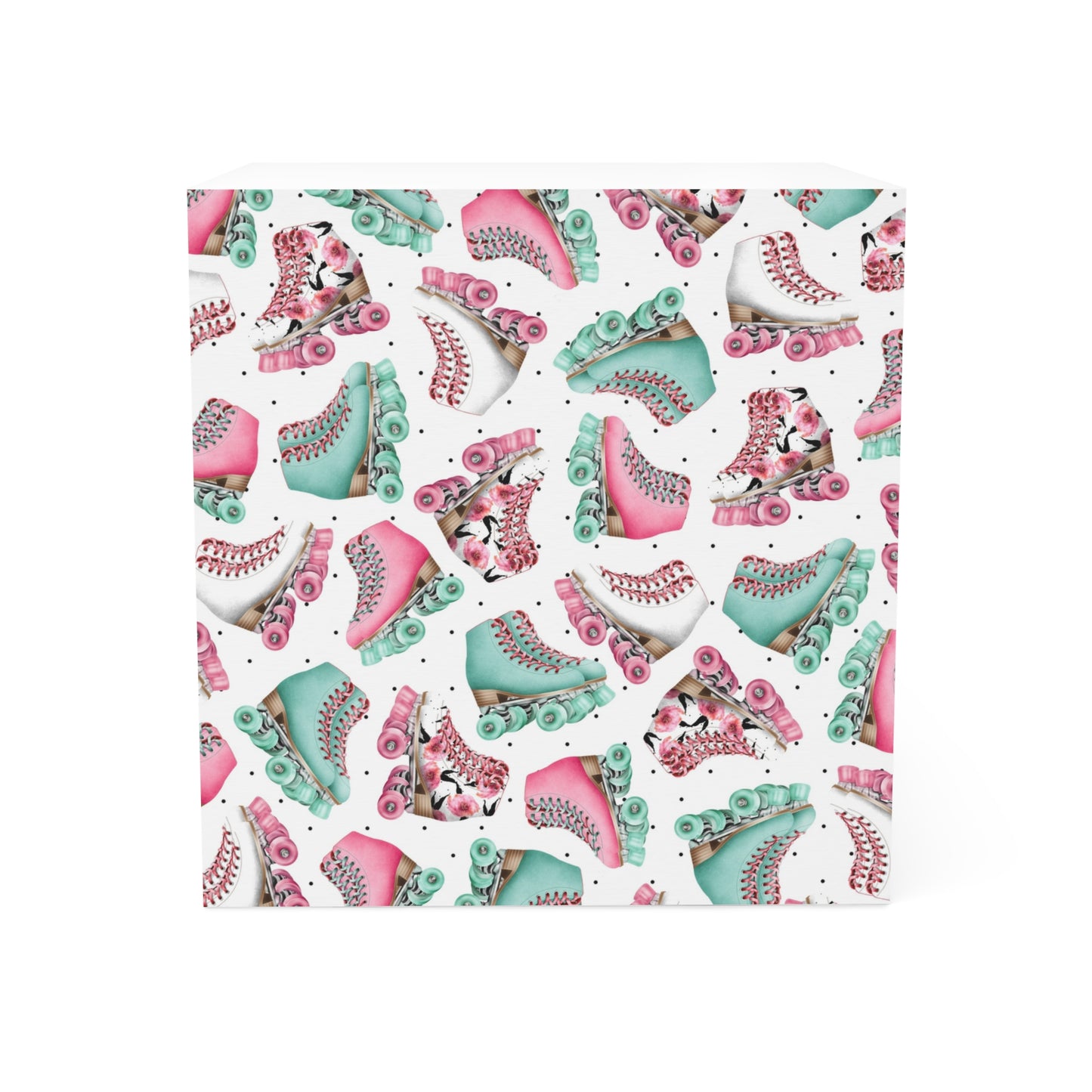 Roller Skate Note Cube — Floral Pink & Teal Sticky Memo Block