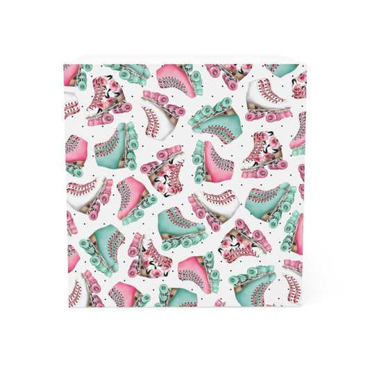 Roller Skate Note Cube — Floral Pink & Teal Sticky Memo Block