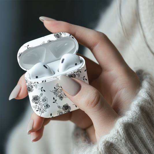 Black & White Floral AirPod Case – Classic, Chic & Timeless