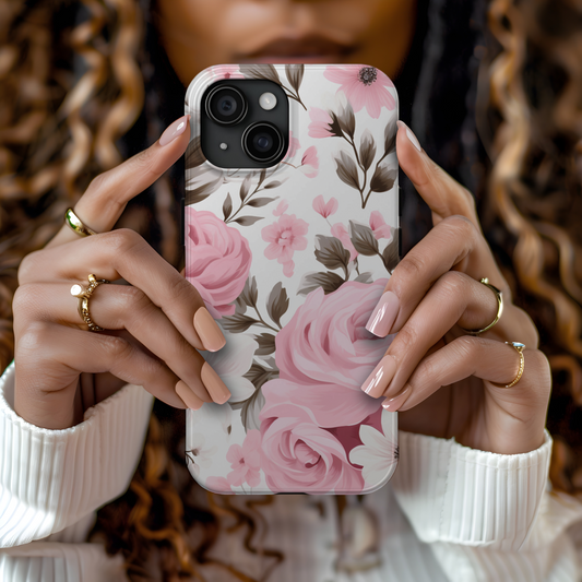 Floral Tough Phone Case – Pink Rose & Flower Design Romantic Blooms, Everyday Protection