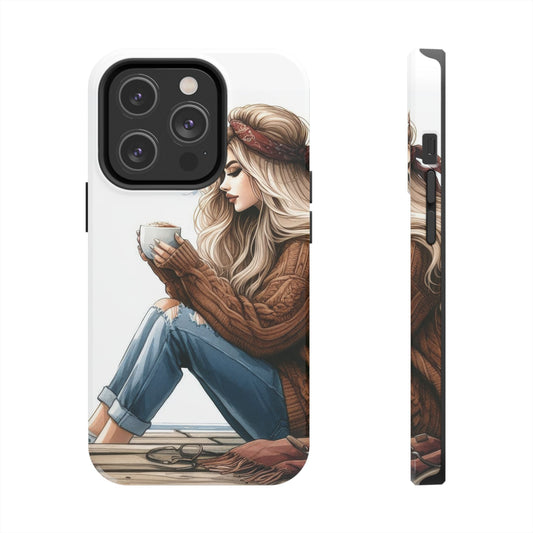 Cozy Girl with Coffee Phone Case - Tough & Stylish Phone Protection