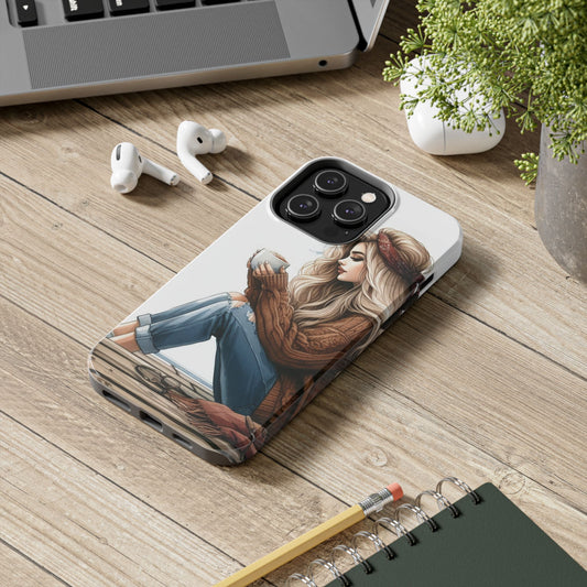 Cozy Girl with Coffee Phone Case - Tough & Stylish Phone Protection