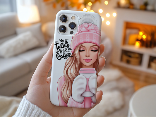 Stylish Tough Phone Case - 'No Talkie Before Coffee' Design